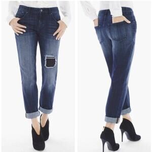 Chicos Sz 1.5 / M 10 Platinum Boyfriend Denim Jeans Black Sequin Patch Dark Wash